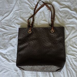 Scarleton Brown ostrich leather Tote Bag 80s Shoulder Straps Vintge Campus Chic